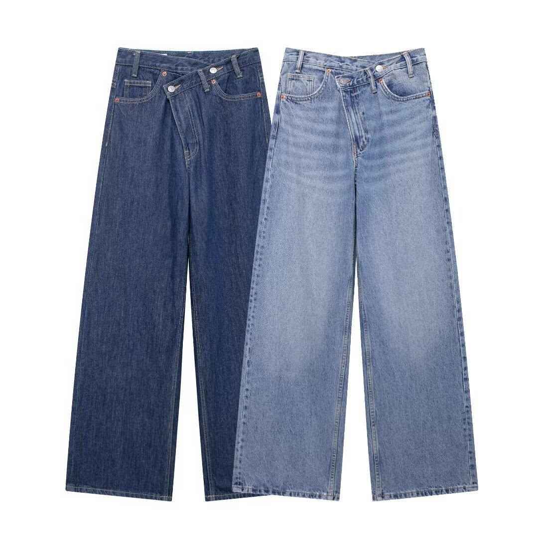 Women's Wide Leg Show Personality Double Breasted Jeans