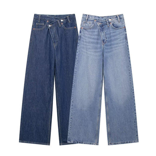 Women's Wide Leg Show Personality Double Breasted Jeans