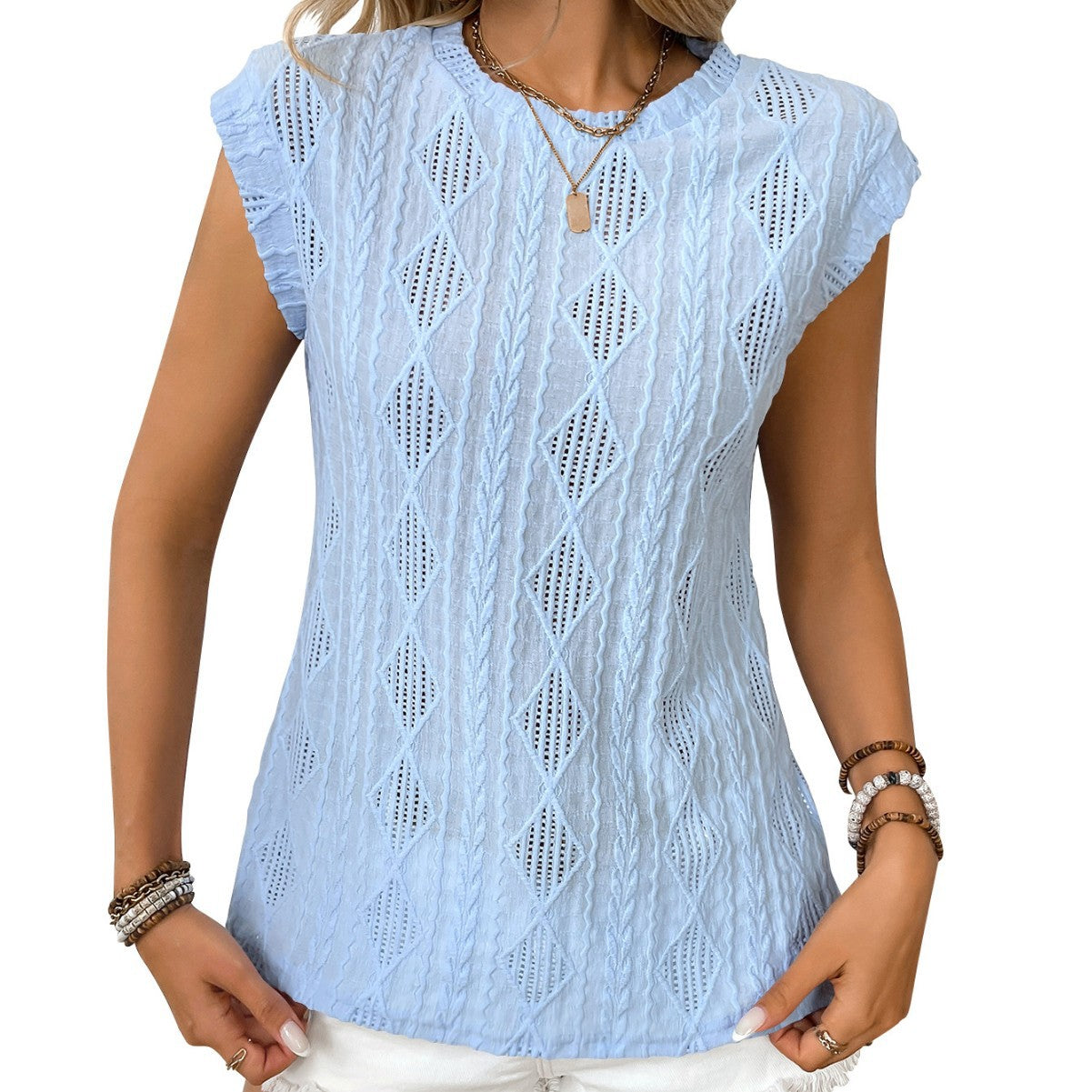 Women's Summer Round Neck Jacquard Sleeve Loose Vests