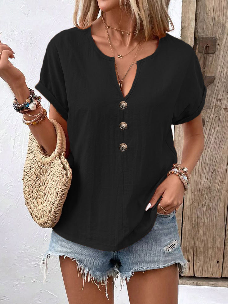 Women's Beautiful Summer Button Sleeve T-shirt Blouses