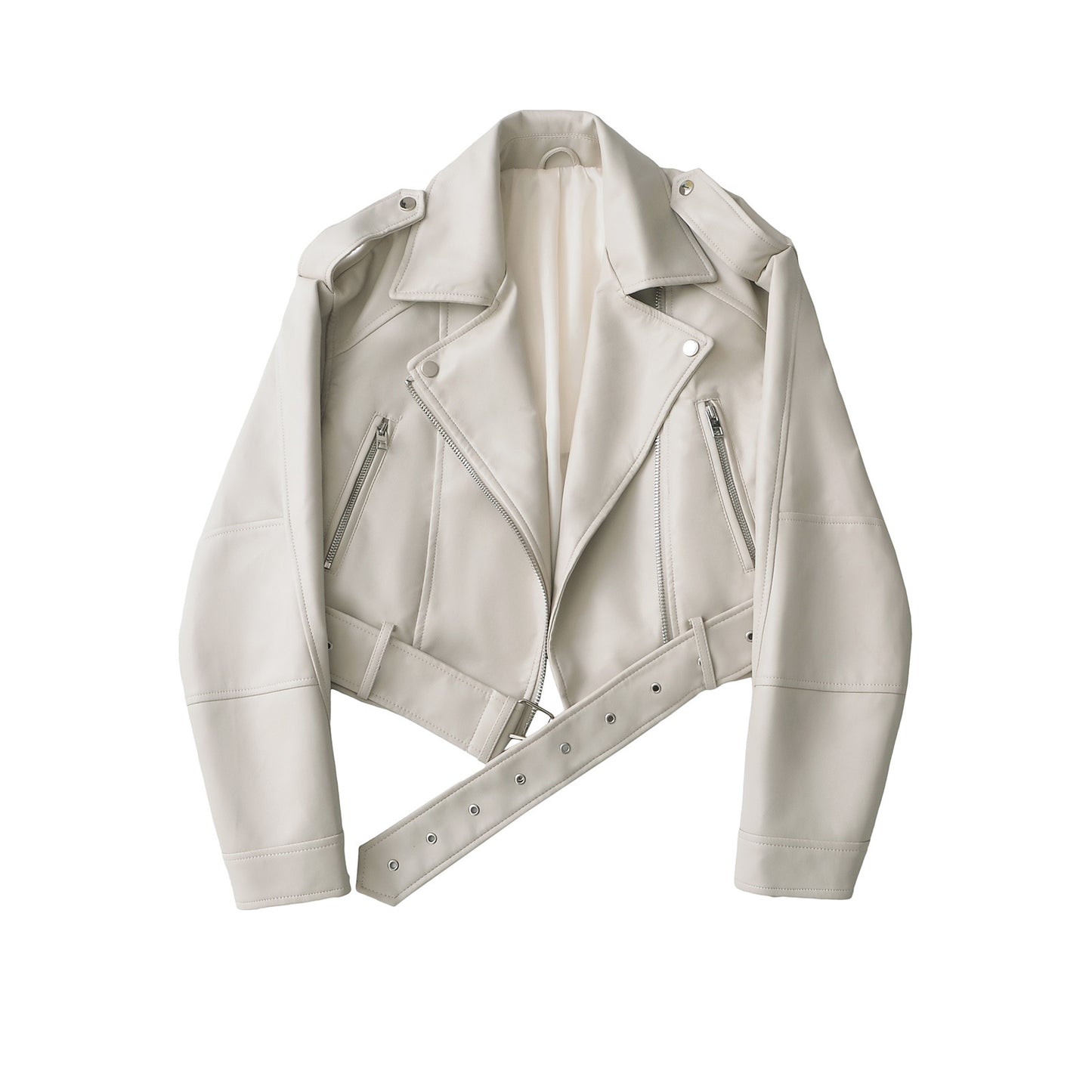 Women's Two-color Leather Distressed Lapel Baggy For Jackets