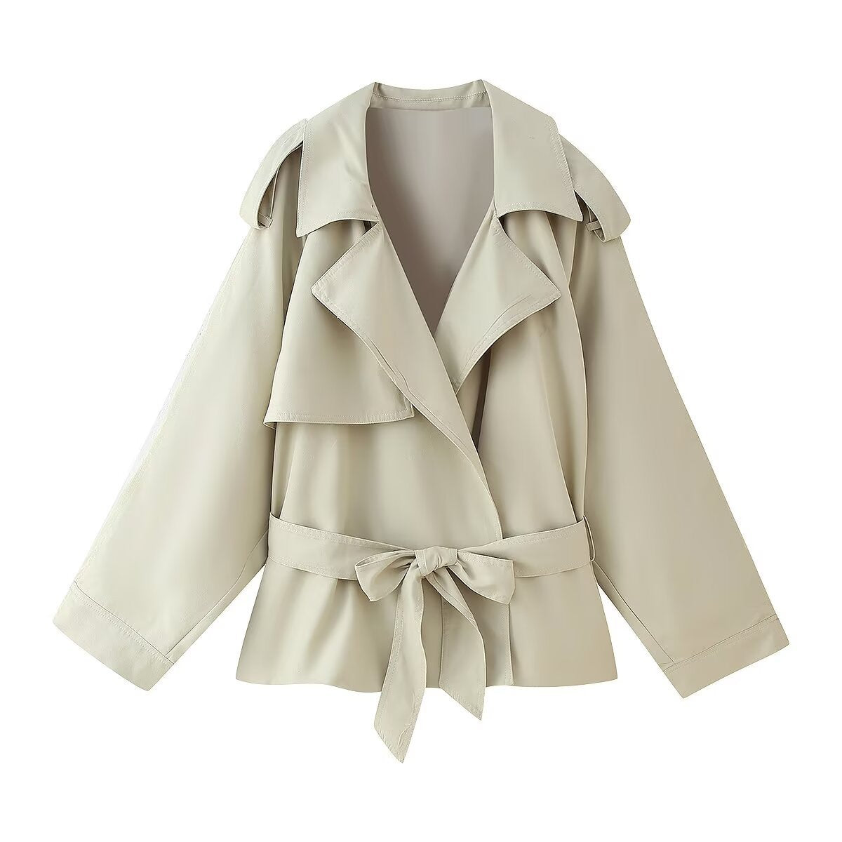 Women's Polo Collar With Belt Drop Shoulder Coats