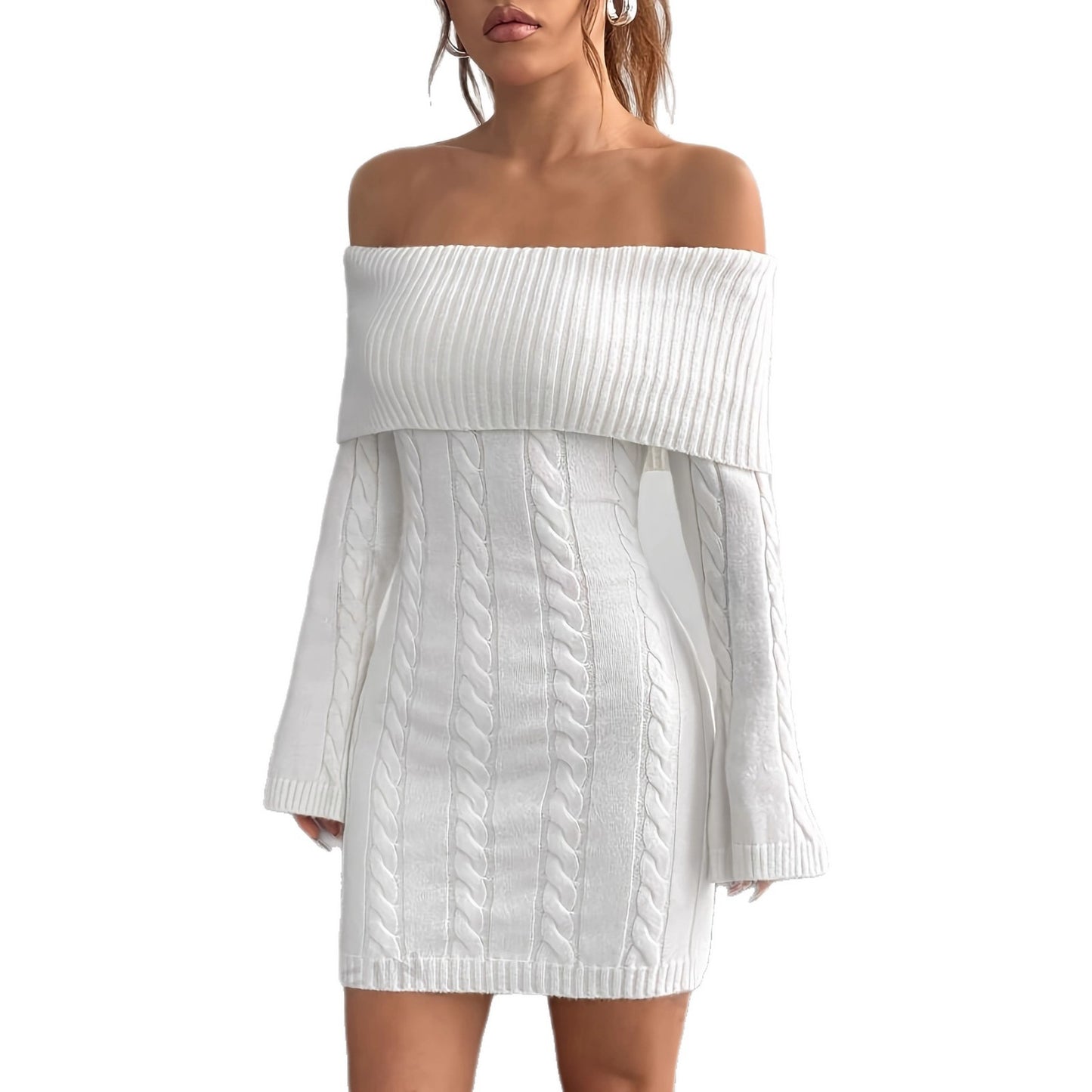 Women's Mid-length Twisted Woolen Long Sleeve Sexy Hollow Sheath Sweater