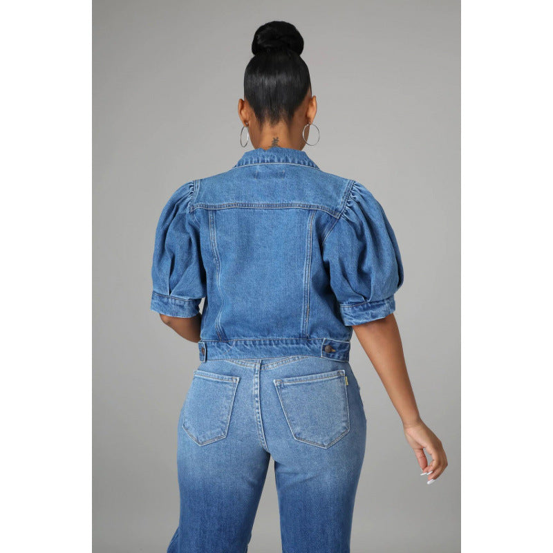 Women's Denim Short-sleeved Puff Sleeve For Coats