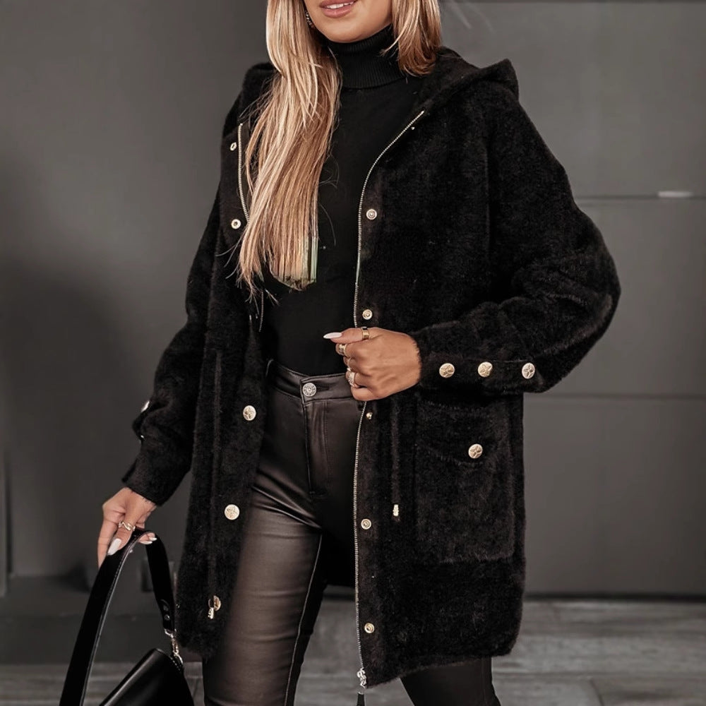 Fashion Drawstring Belt Metal Buckle Zipper Coats