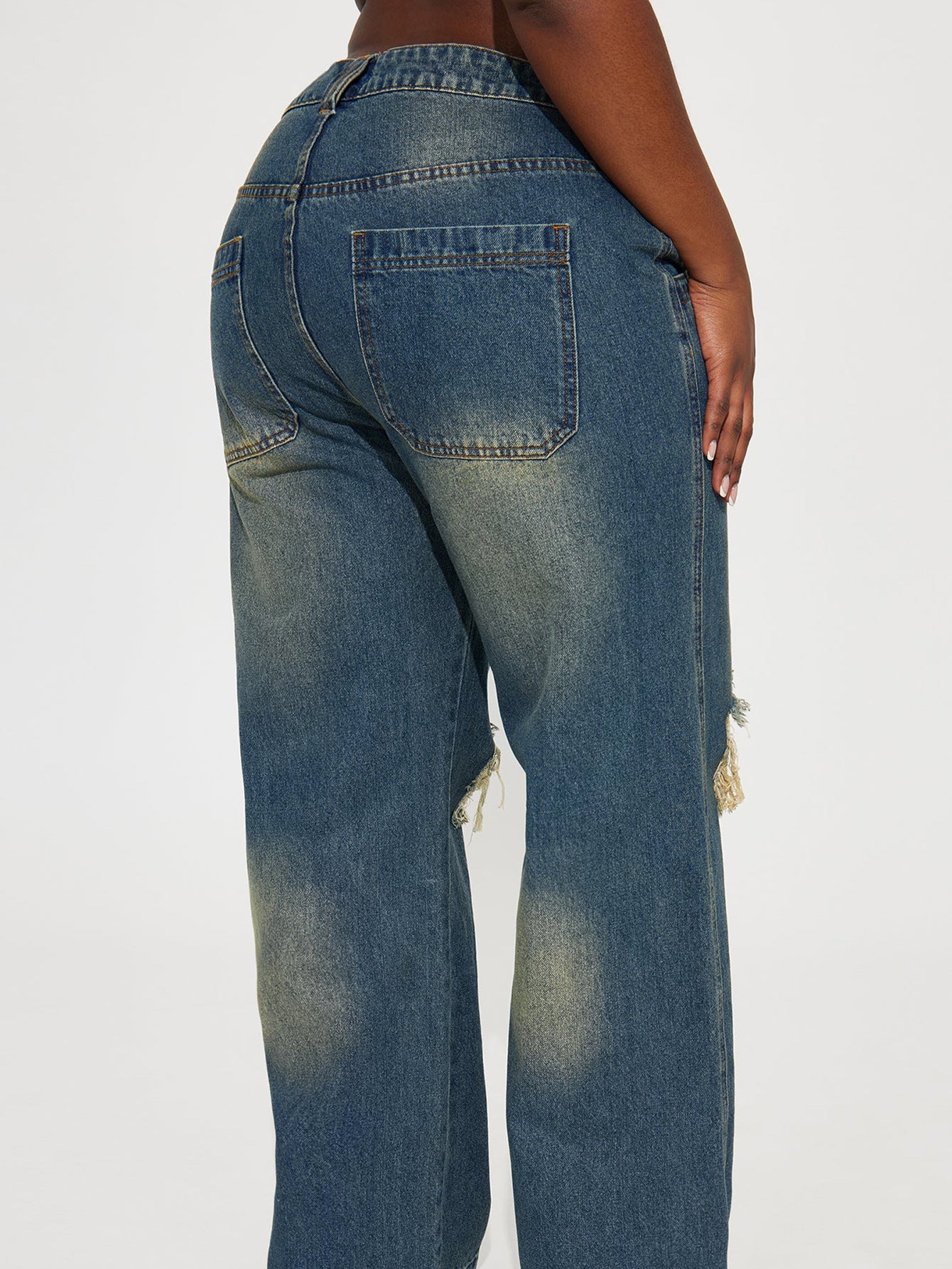 Women's Casual Retro Ripped Denim Trousers Jeans
