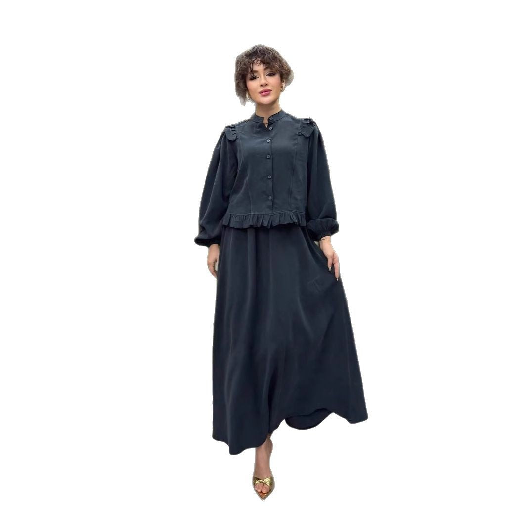 Women's Elegant Graceful Stand-up Collar Long Sleeve Skirts