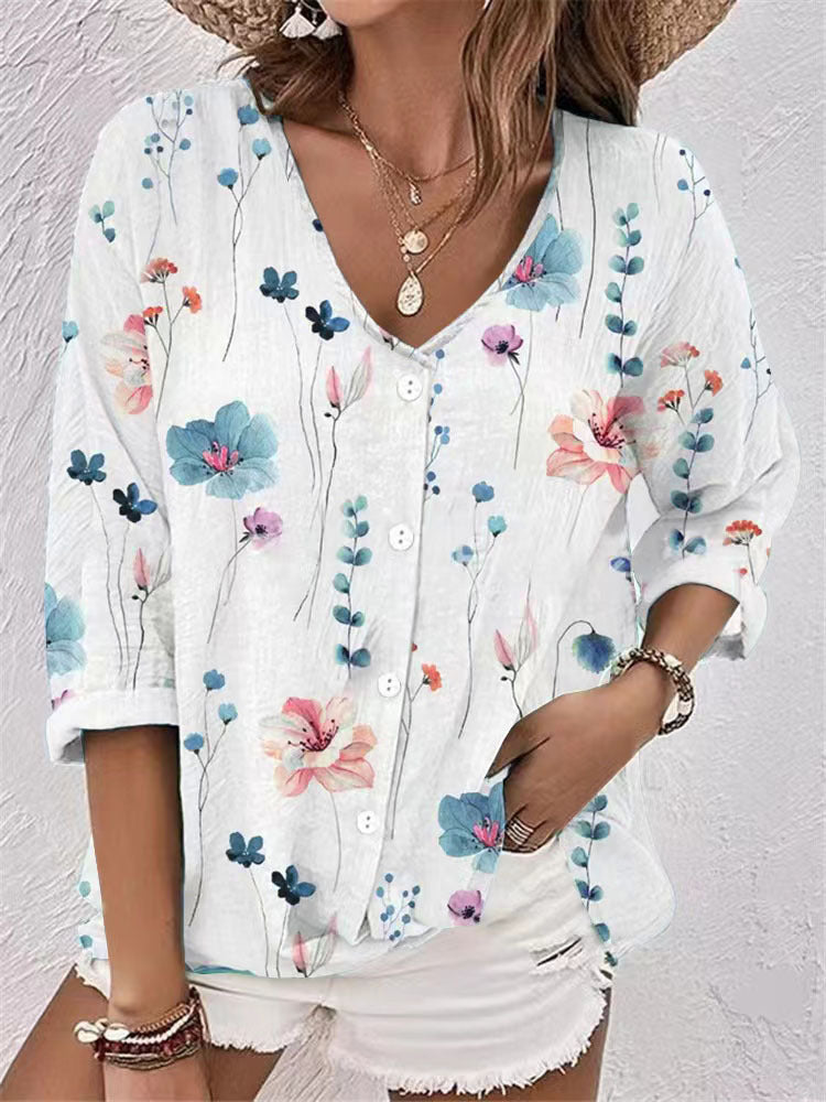 Women's Buttons Chiffon Printed Long Sleeve Cardigans