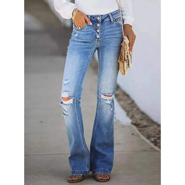 Women's Fashion Retro High Waist Washed Jeans