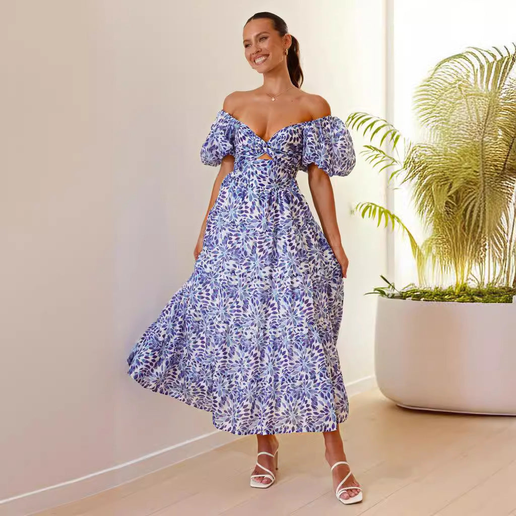 Women's Summer Vacation Casual Printed Puff Sleeve Dresses