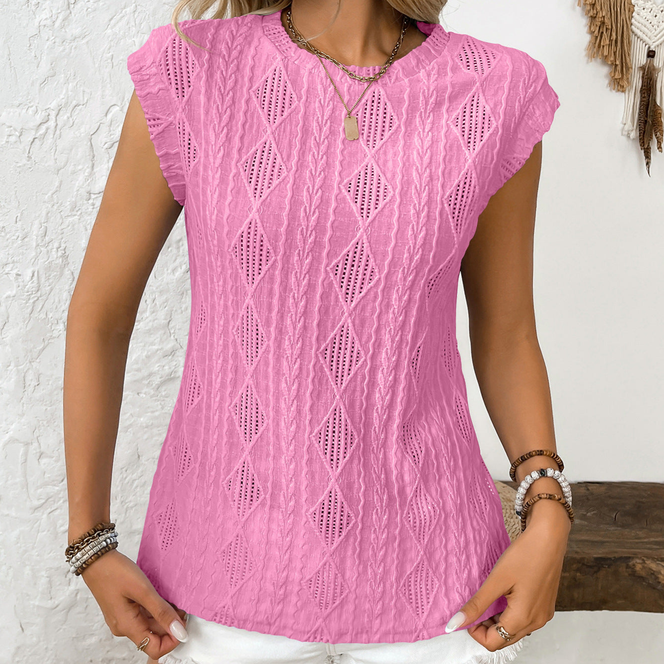 Women's Summer Round Neck Jacquard Sleeve Loose Vests
