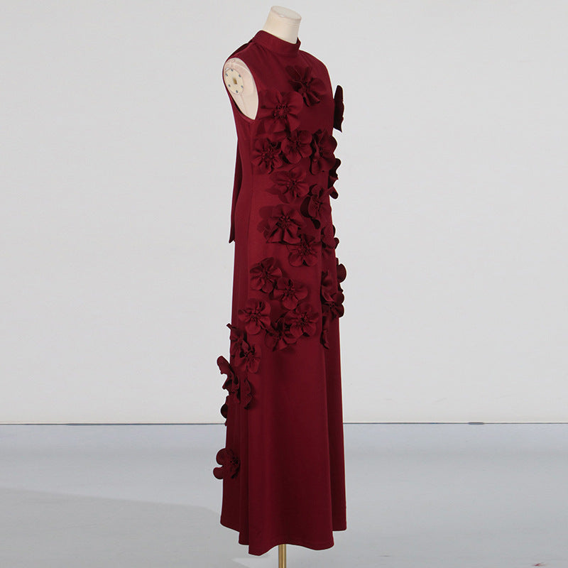 Stitching Dress Autumn High-grade Vacation Style Stand Collar Sleeveless Dresses