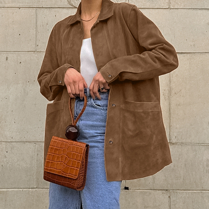 British Style Suede Loose Casual Autumn Fashion Blazers