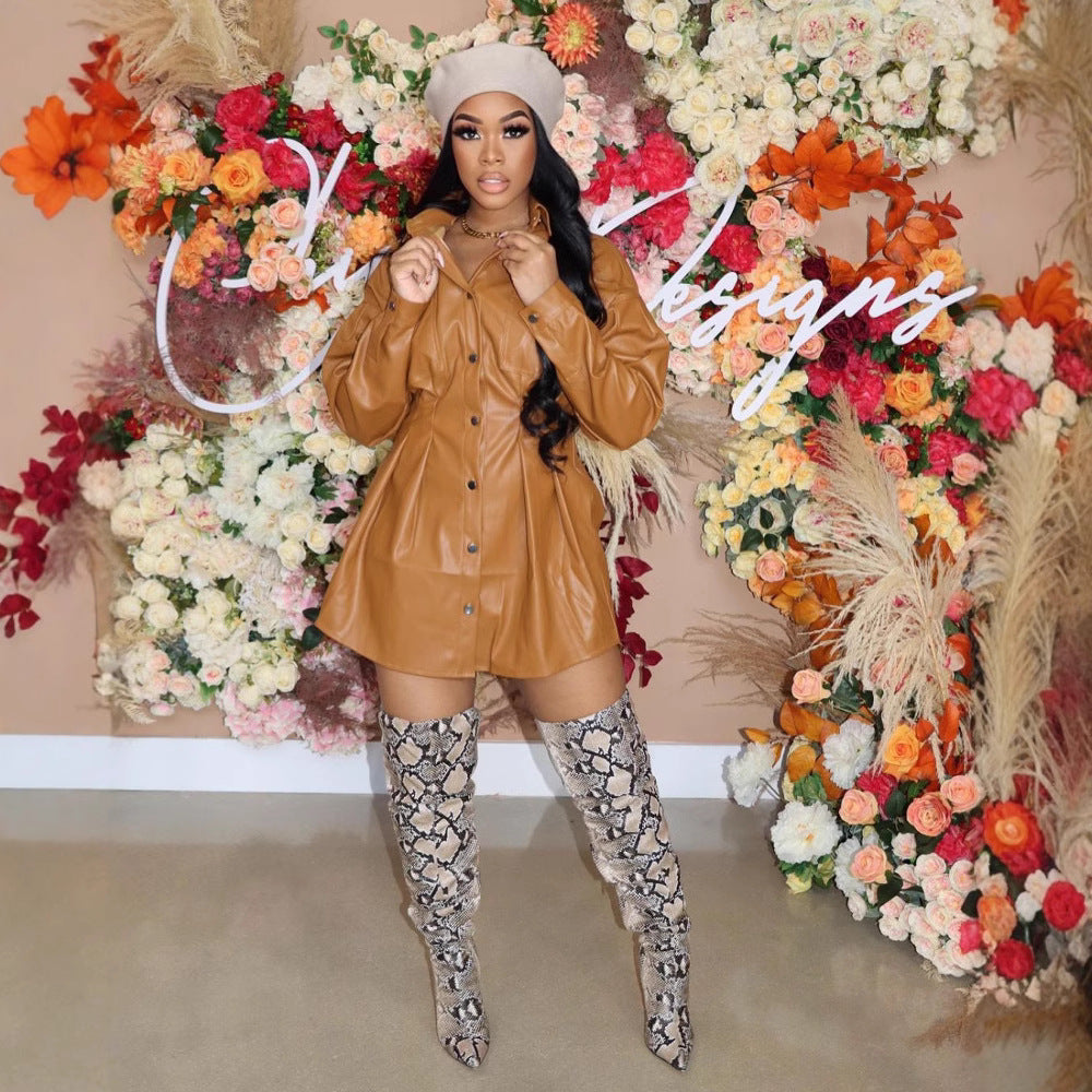 Fleece Leather Street Style Long Pleated Jackets