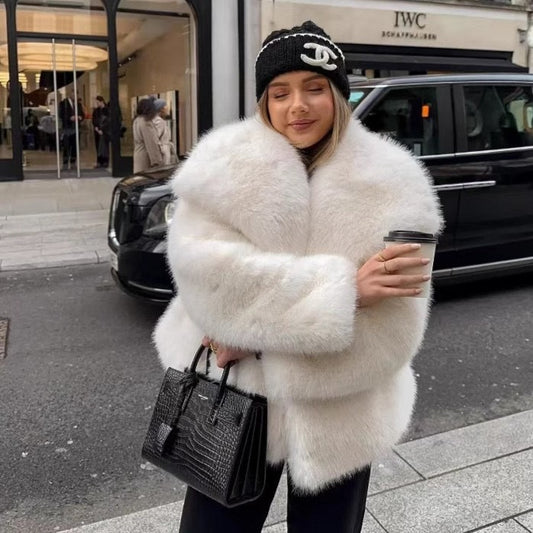 Women's Fur Large Lapel Street Shot Fluffy Coats