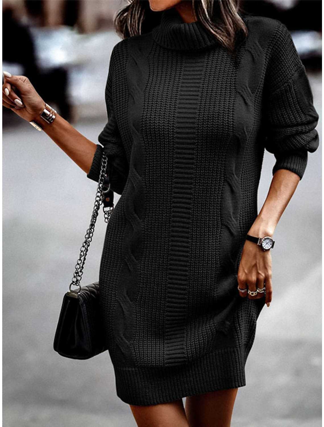 Women's Fashion Mid-length Turtleneck Long Sleeve Twisted Sweaters