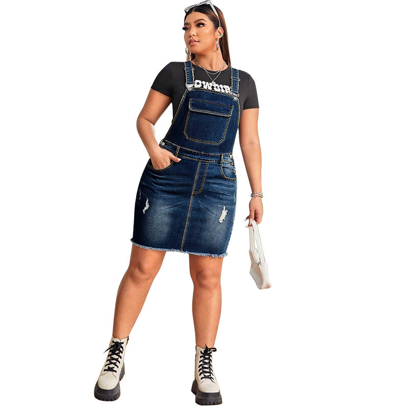 Women's Fashion Versatile Comfortable Denim Suspender Dresses