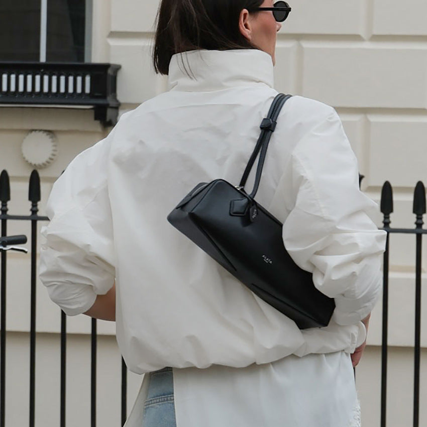 Drawstring Outdoor Design White Black Stand-up Coats