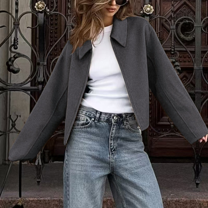 Women's American Woolen Lapel Retro Solid Color Coats