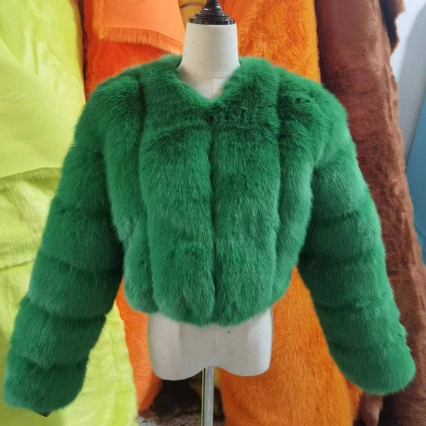 Women's Faux Fox Fur Stitching Long Sleeve Coats