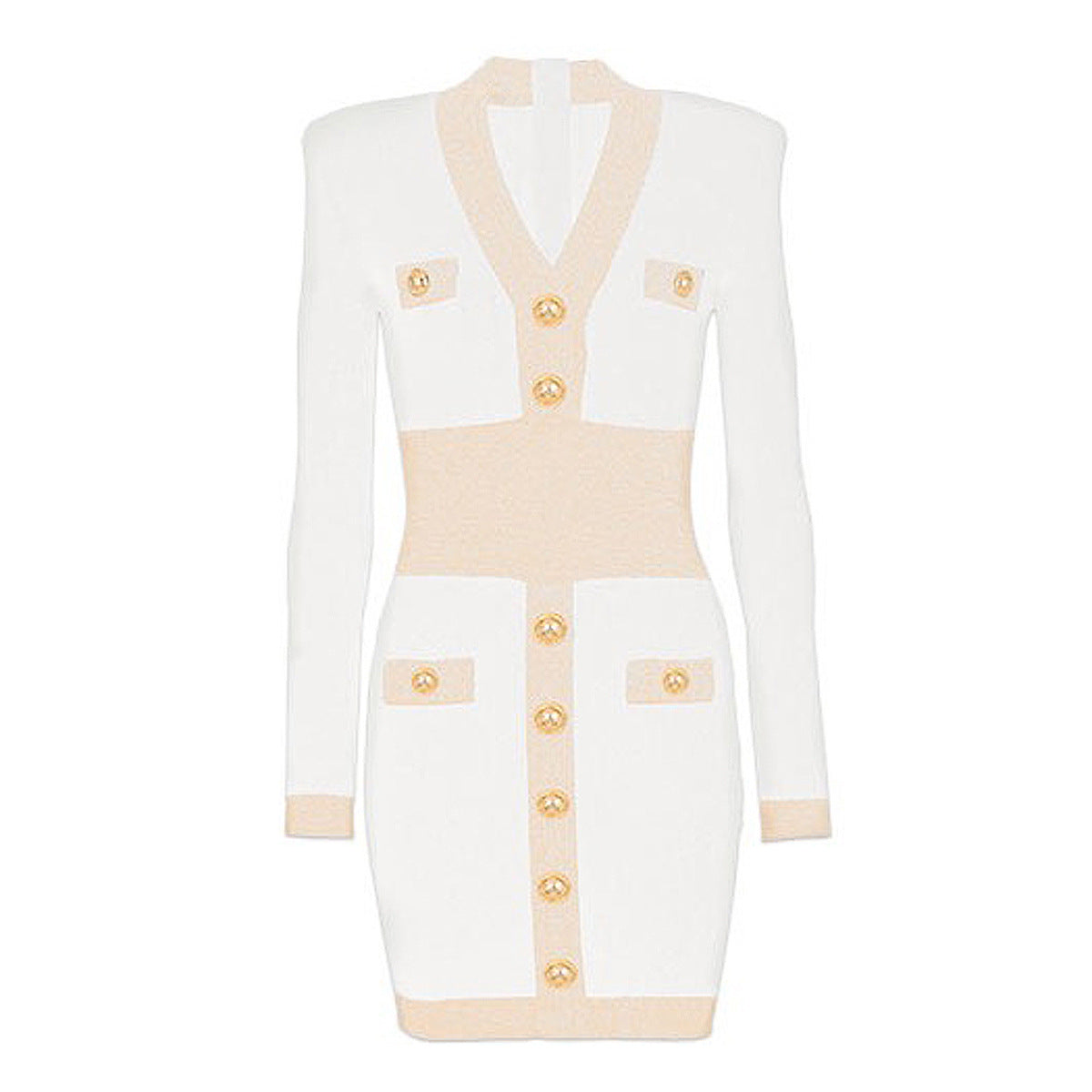 Women's Stitching High Quality Long Sleeve Waist Dresses