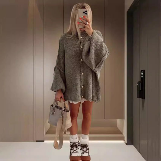 Fashion Solid Color Casual Metal Button Sweaters