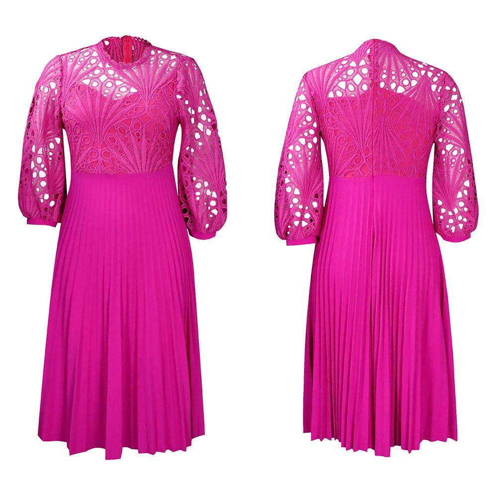 Women's Lace Stitching Pleated Hollow Sexy African Plus Size