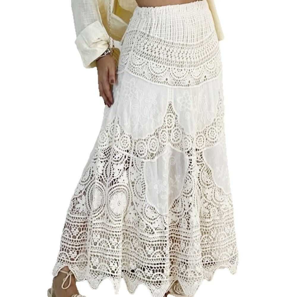 Crocheted Hollow Pure Cotton An Embroidered Summer Vacation Large Skirts