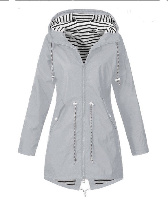 Striped Shell Outer Wear Waterproof Hooded Coats