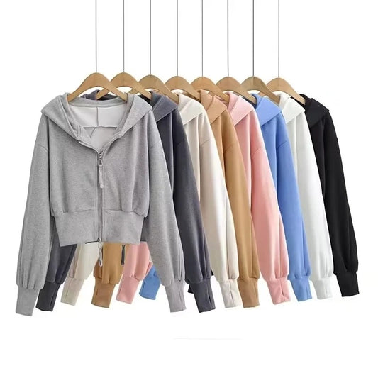 Women's Spring Double Zipper Stitching Hooded High Sweaters
