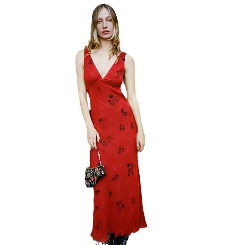 Women's Elegant Green Wine Red Retro Printed Dresses