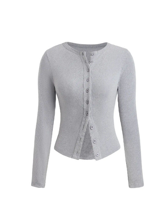 Autumn Solid Color Slim Fit Long Sleeves Buttoned Knitwear