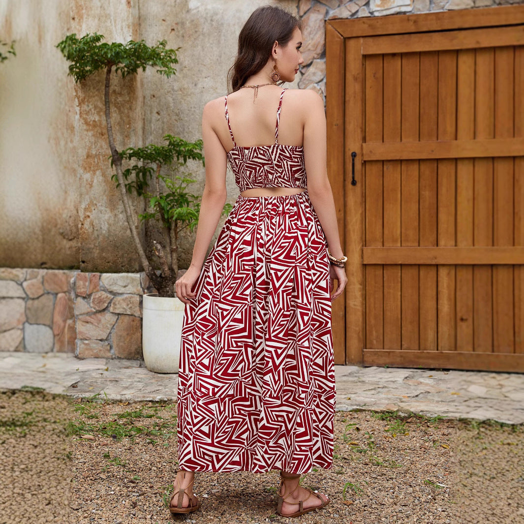 Women's Geometric Rayon Printed Backless Slip Dress Dresses