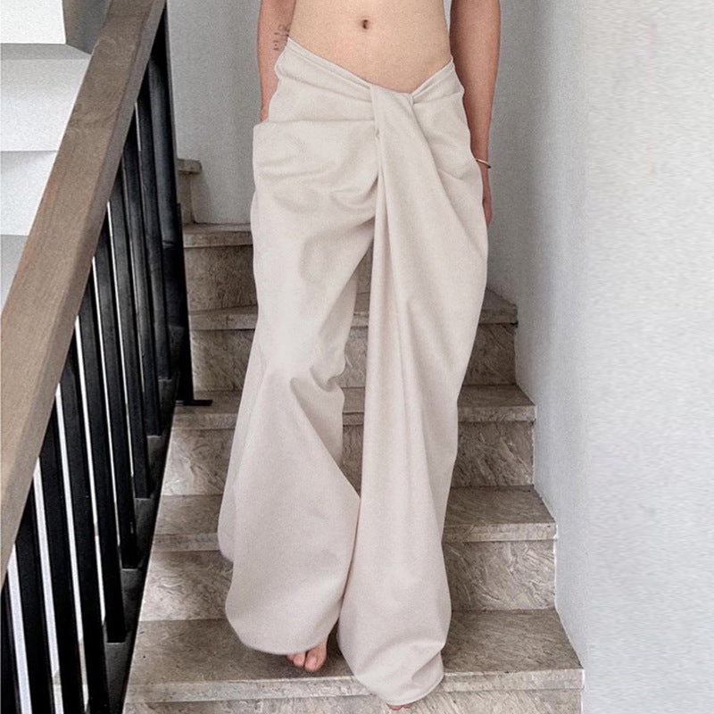 Cross Waist Characteristic Loose Slimming Wide Leg Pants