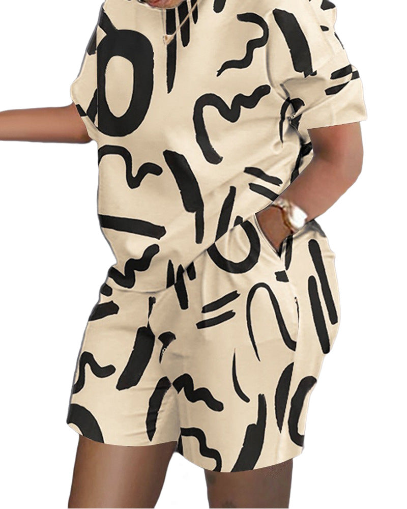 Women's Versatile Short-sleeved Two-piece Printed Commuter Suits