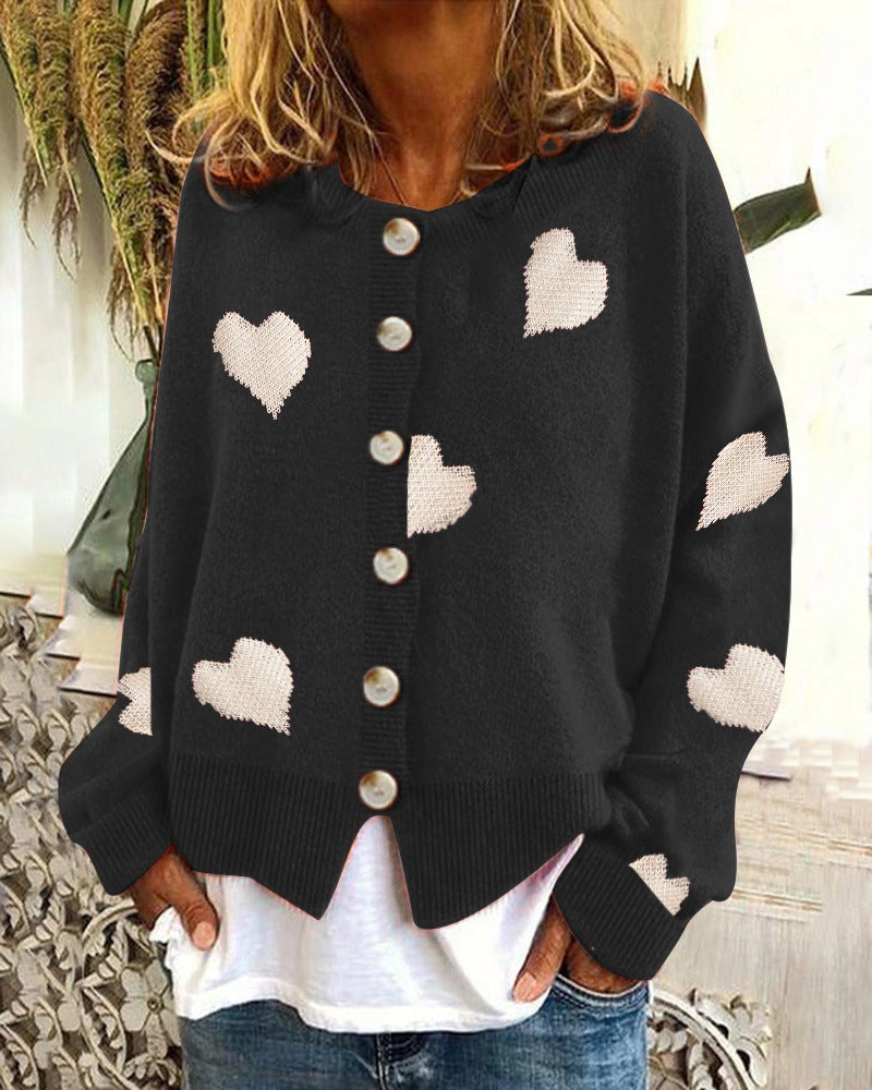 Women's Cool Creative Knitted Single-breasted Love Sweaters