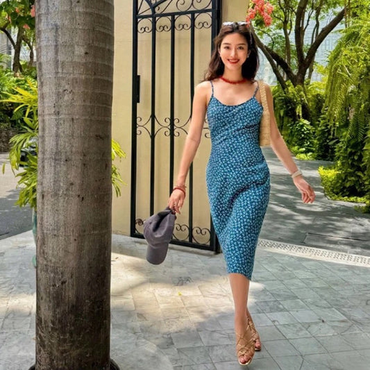 Flower Low-cut Mid-length Slim Fit Backless Dresses