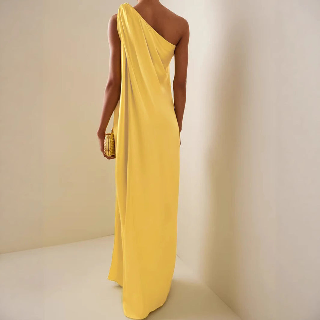 Women's Slant Shoulder Irregular Sleeveless Long Dress Dresses