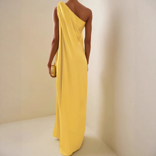 Women's Slant Shoulder Irregular Sleeveless Long Dress Dresses