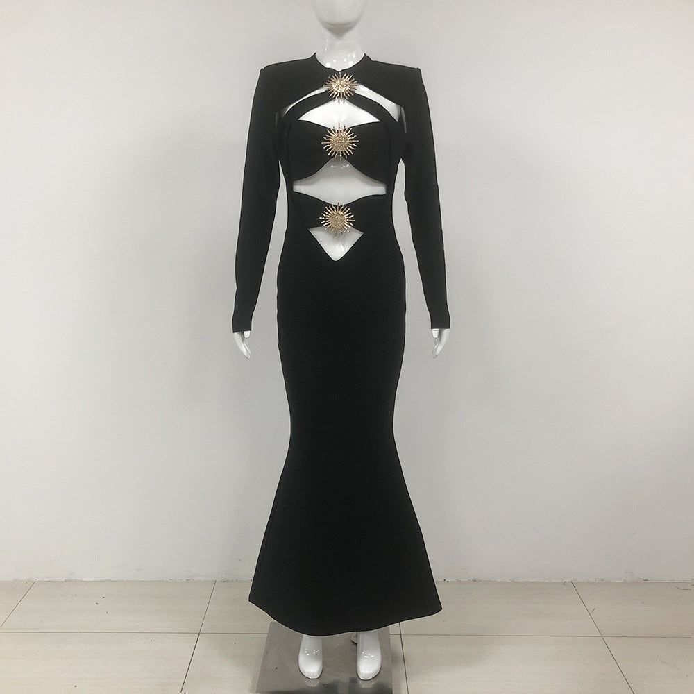 Women's Autumn Long Sleeve Black Dress Party Dresses