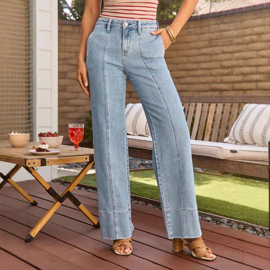 Women's High Waist Elastic Slim Fit Straight Jeans