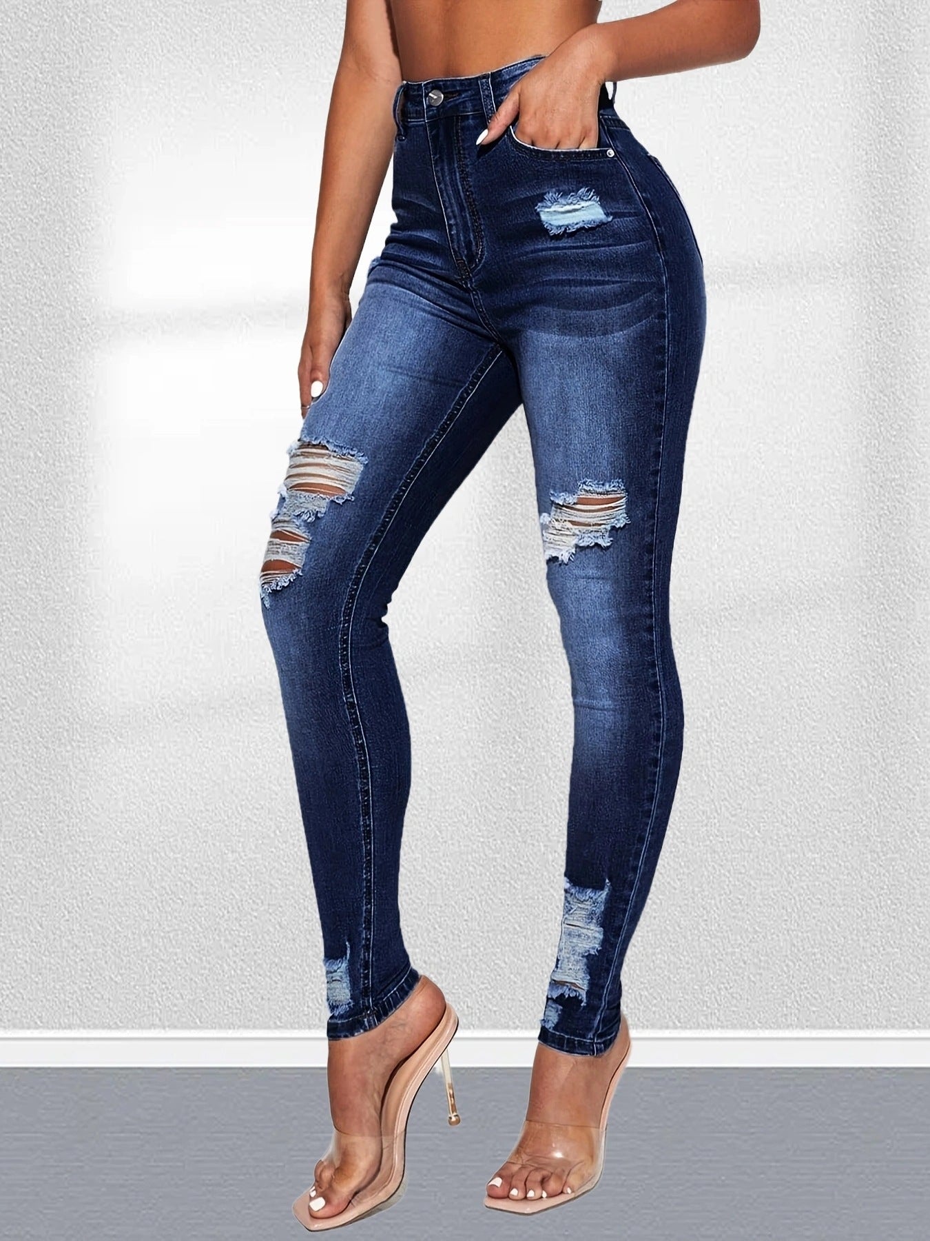 Women's Fashion Elastic Skinny Ripped Slimming Jeans