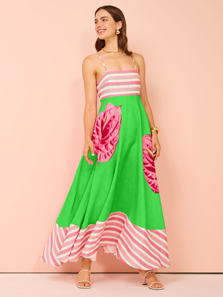 Women's Sling Temperament Printed High Waist Big Dresses