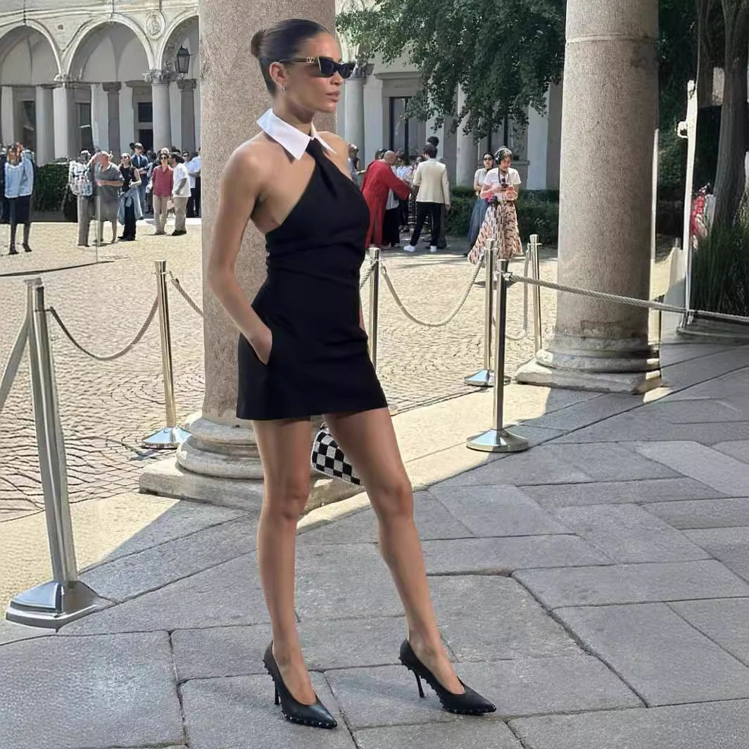Bandage Dress Sexy Shirt Collar Backless Dresses