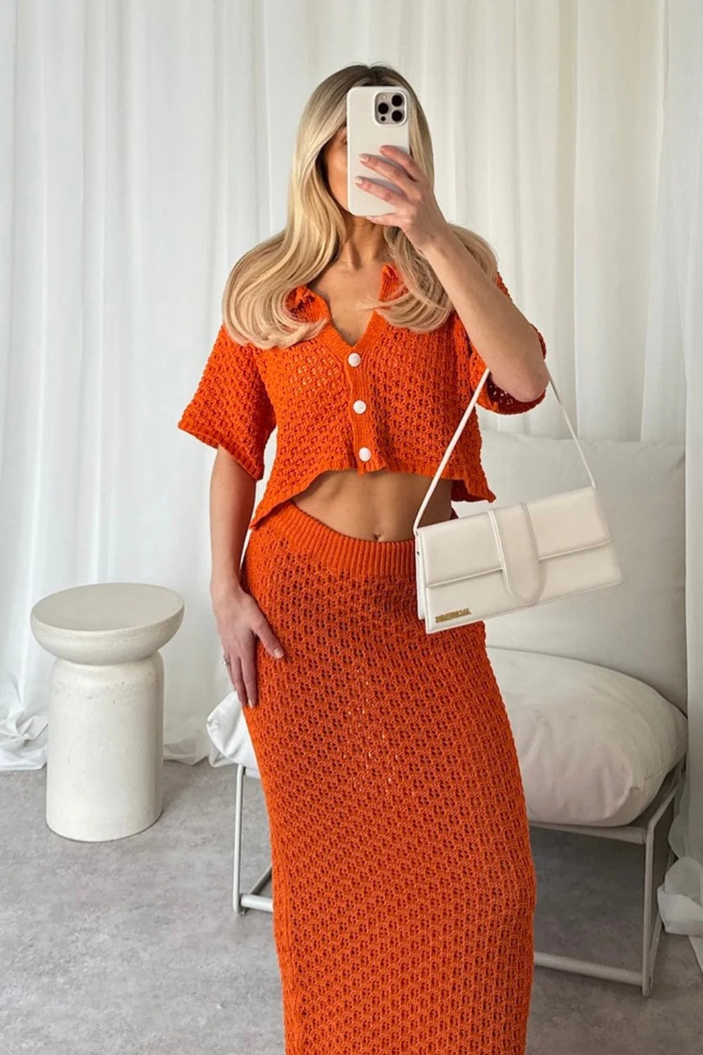 Short-sleeved Knitted Two-piece Buckle Versatile Beach Dresses