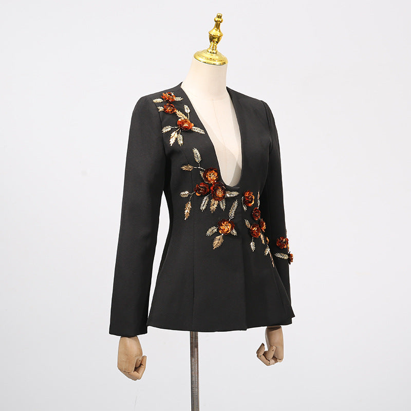 Women's Graceful Summer Fashion Elegant Flowers Stitching Design Blazers