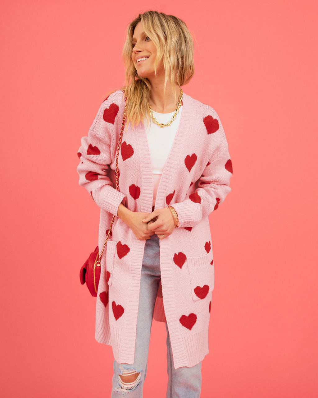 Women's Valentine's Day Heart Knitted Love Pocket Coats