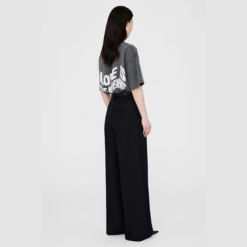 Women's Deformation Letter Printing Washed Fried Color Distressed Black Blouses