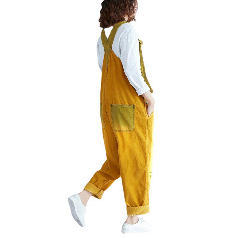 Make Old Ripped Corduroy Hanging Crotch Suspender Casual Pants