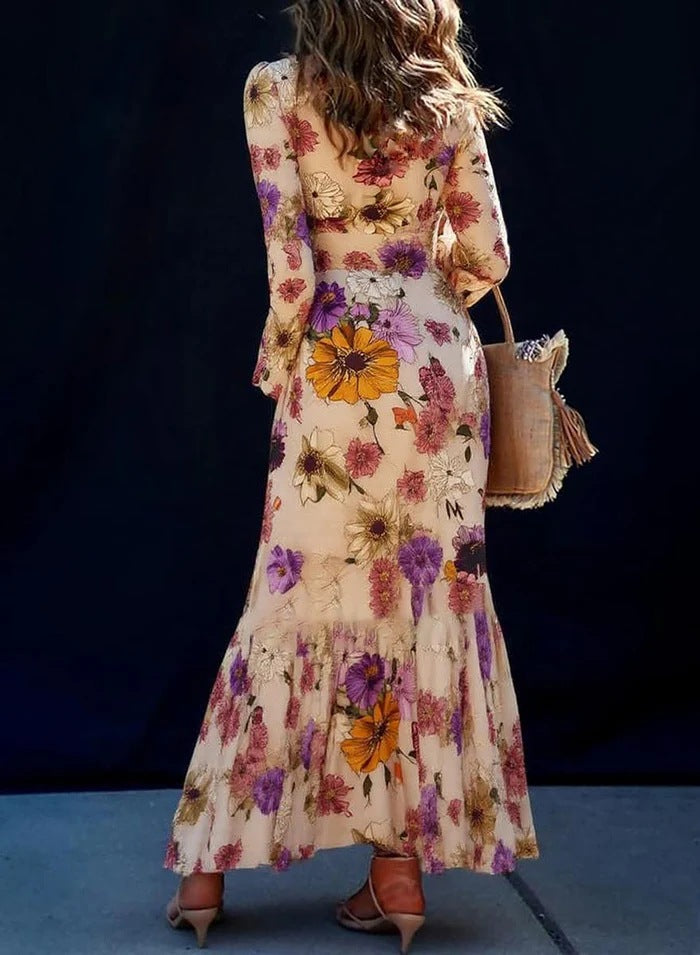 Women's Ruffled Waist Trimming Printing Dress Temperament Dresses
